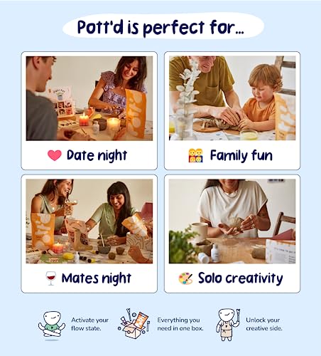 Pott'd™ Home Air Dry Clay Pottery Kit for Beginners. DIY Kit for Adults. Kit Includes: Air-Dry Clay for Adults, Tools, Paints, Brushes, Sealant, Pott'd