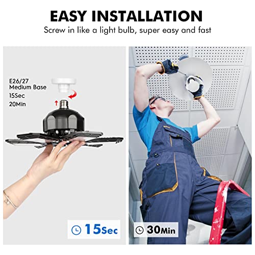 2 Pack LED Garage Lights 180W Deformable 18000LM Close to Ceiling Light Fixtures E26 E27 Screw-in Six Leaf Glow Lighting, Ultra Bright LED Shop Light Luyata