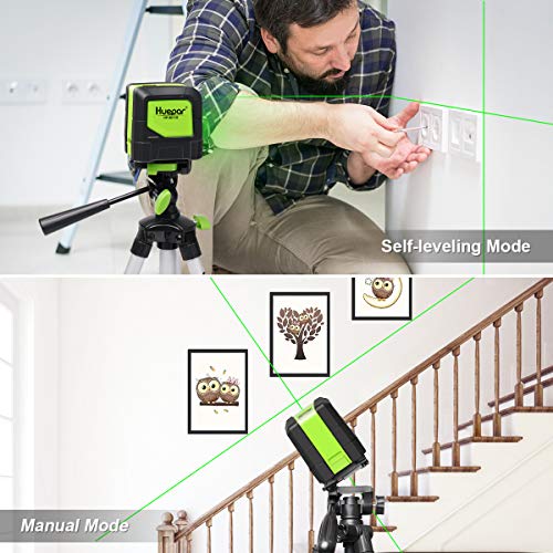 Huepar Cross Line Laser - DIY Self-Leveling Green Beam Horizontal and Vertical Line Laser Level with 100 Ft Visibility, Bright Laser Lines with 360° Huepar