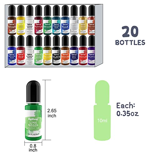 Alcohol Ink Set - 20 Bottles Vibrant Colors High Concentrated Alcohol-Based Ink, Concentrated Epoxy Resin Paint Colour Dye Great for Resin Petri Sig Wong