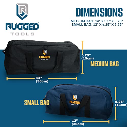 Rugged Tools Tool Bag Combo - Includes 1 Small & 1 Medium Toolbag - Organizer Tote Bags for Electrician, Plumbing, Gardening, HVAC & More Rugged Tools