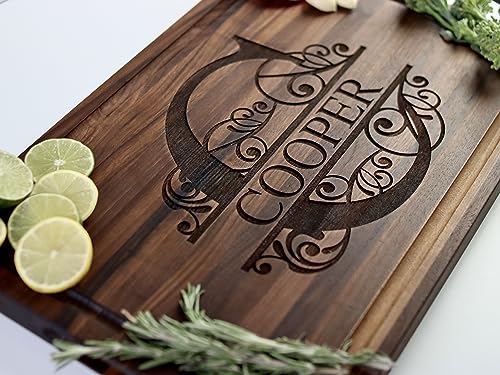 Personalized Wood Engraved Cutting Board, Perfect Gift for Weddings, Anniversaries, and Housewarmings-Choose From Walnut, Maple, or Cherry. Handmade Modern Made Designs