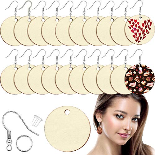 200 Pieces Unfinished Wooden Earrings Blank for Valentines Wood Pendants, Include 50 Pieces Earring Hooks and 50 Pieces Jump Rings 50 Earrings Backs Hicarer