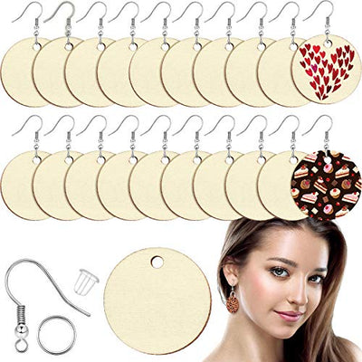 200 Pieces Unfinished Wooden Earrings Blank for Valentines Wood Pendants, Include 50 Pieces Earring Hooks and 50 Pieces Jump Rings 50 Earrings Backs
