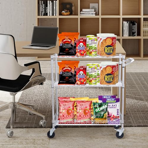 VEVOR Kitchen Utility Cart, 3 Tiers, Wire Rolling Cart with 661 LBS Capacity, Steel Service Cart on Wheels, Metal Storage Trolley with 80 mm Deep VEVOR