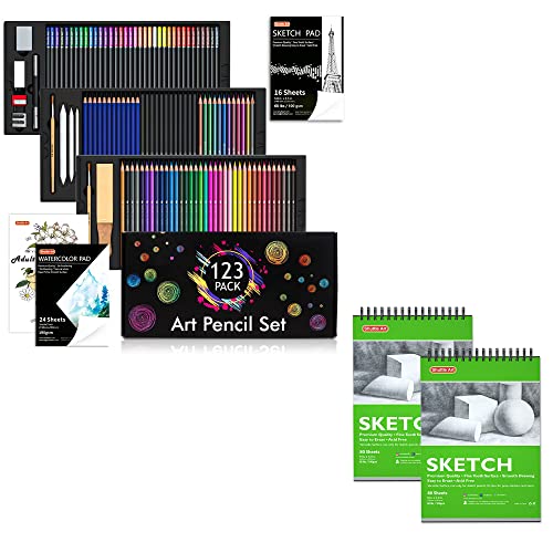 Shuttle Art Drawing Kit and Sketch Pad Bundle, Set of 123 Pack Art Pencil Set +160 Sheets Sketch Pad Shuttle Art