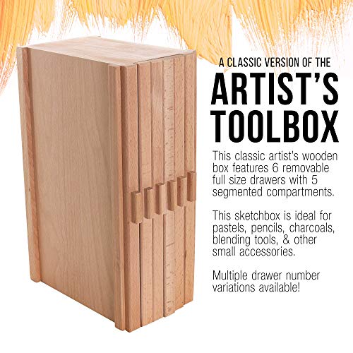 U.S. Art Supply 6 Drawer Wood Artist Supply Storage Box - Pastels, Pencils, Pens, Markers, Brushes US Art Supply