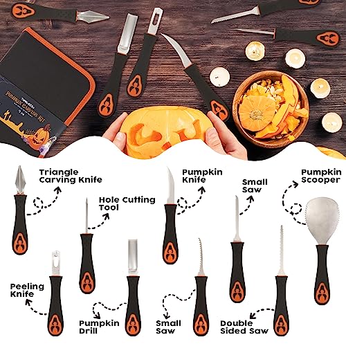 Halloween Pumpkin Carving Kit Tools - 9 PCS Premium Stainless Steel Pumkin Knive Set Heavy Duty Carving Tools for Halloween Decorations, TAVOLOZZA Tavolozza Fine Arts