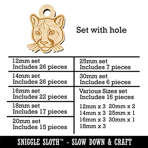 Cougar Head Mountain Lion Puma Mini Wood Shape Charms Jewelry DIY Craft - 12mm (26pcs) - with Hole Sniggle Sloth