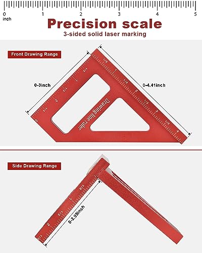 BOXmime Imperial 3D Multi-Angle Measuring Ruler,45/90 Degree Aluminum Alloy Woodworking Square Protractor, Miter Triangle Ruler High Precision Layout BOXmime