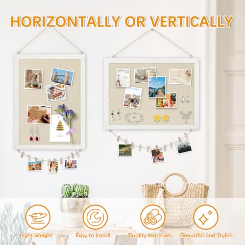 DOLLAR BOSS Bulletin Boards with Linen 1-Pack 16''X 12'' Double-Sided Cork Board for Walls Wood Framed Bulletin Boards, Small Pin Board for Home DOLLAR BOSS