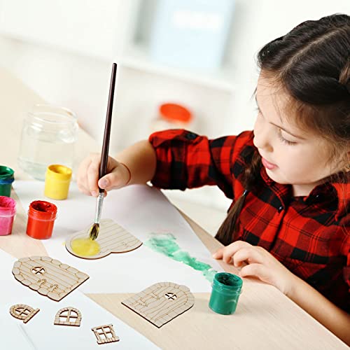 Yulejo 48 Pcs Fairy Door Wooden Garden Doors Craft Mini Window Fairy House DIY Kit Unfinished Miniature Door Unpainted Fairy Window Accessories for Yulejo