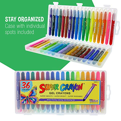 U.S. Art Supply Super Crayons Set of 36 Colors - Smooth Easy Glide Gel Crayons - Bright, Blendable and Washable US Art Supply