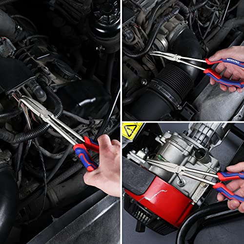 WORKPRO 3PC Long Reach Pliers Set, 11 Inch Extra Long Needle Nose Pliers Set Includes Long Reach Straight Pliers, 90° Bent Nose Pliers, 45°Bent Nose WORKPRO