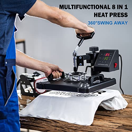 TOPDEEP 8 in 1 Heat Press Machine 12x15 inch, Combo Swing Away T Shirt Pressing Machine, Sublimation Heat Press Transfer Machine for T-Shirt Hat Cap Topdeep