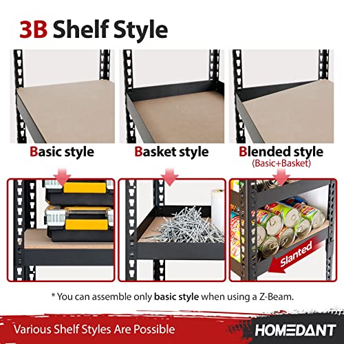 HOMEDANT Z-beam 5-Tier Laminated Heavy Duty Metal Shelving Unit Adjustable Garage Storage Utility Rack Shelves Organization Multipurpose Shelf HOMEDANT