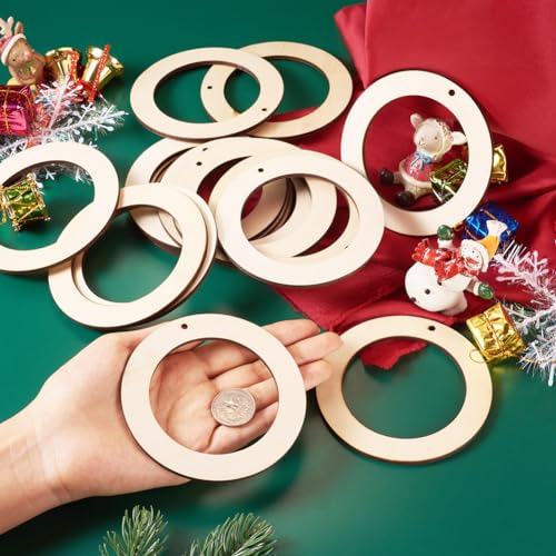 Elecrelive 30pcs 4 Inch Unfinished Wooden Wreath Frames with Hole Natural Undyed Wood Ring Slices Macrame Hoop Rings for Home Decor Hanging Ornament Aumo-mate