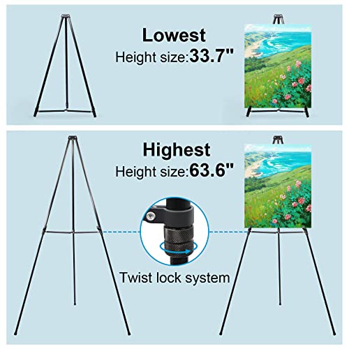 PUJIANG 63" Aluminum Easel Stand for Sign, Large Collapsible Easels for Display Posters/Whiteboard, Adjustable Height Artist Easel for Painting- PUJIANG