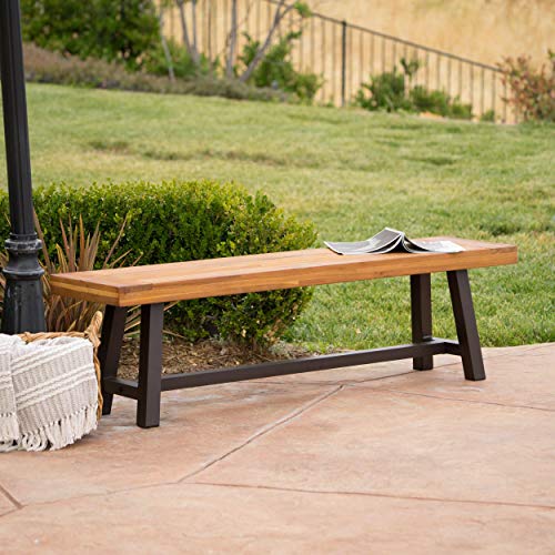 Christopher Knight Home Carlisle Outdoor Acacia Wood and Rustic Metal Bench, Sandblast Finish / Rustic Metal 14. 75 x 63 x 17. 50 inches Christopher Knight Home