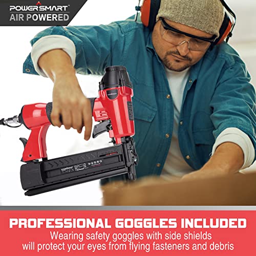 PowerSmart Pneumatic Brad Nailer, 2 in 1 Nail Gun and Crown Stapler with Safety Goggles, Compatible with 5/8” up to 2” Nails, 18 Gauge Brad Gun for PowerSmart