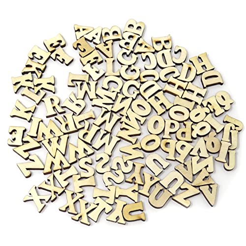 Honbay 104PCS 15mm/0.6inch Wooden Letters, Letter Wood Pieces Wood Slices Wood Chips for DIY Crafts - 26 Letters, 4pcs for Each HONBAY