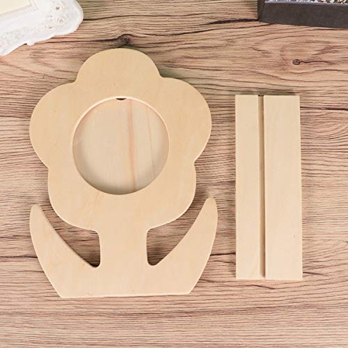 EXCEART Photo Frames 5pcs Unfinished Wood Photo Frame Blank Wooden Picture Frame Flower Shaped Painting Display Holder for DIY Crafts Office Home EXCEART