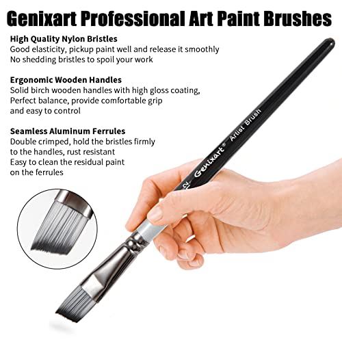 Angular Paint Brushes Set, 6 Pcs Angled Paintbrushes for Acrylic Oil Watercolor Gouache Painting, Premium Nylon Hair Angle Shader Brush for Art Genixart