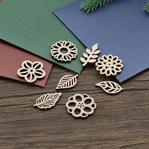 Micro Traders 100PCS Flower & Leaf Shapes Wooden Slices Wooden Embellishments Decorative Wood Chips Ornaments for DIY Scrapbooking Card Making Crafts Micro Traders