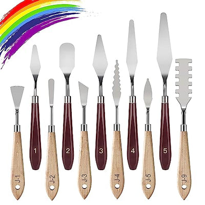 Palette Knife Set, 11 Pieces Stainless Steel Spatula Palette Knives Painting Accessories Art Supplies for Oil Painting, Gouache, Watercolor, Rock
