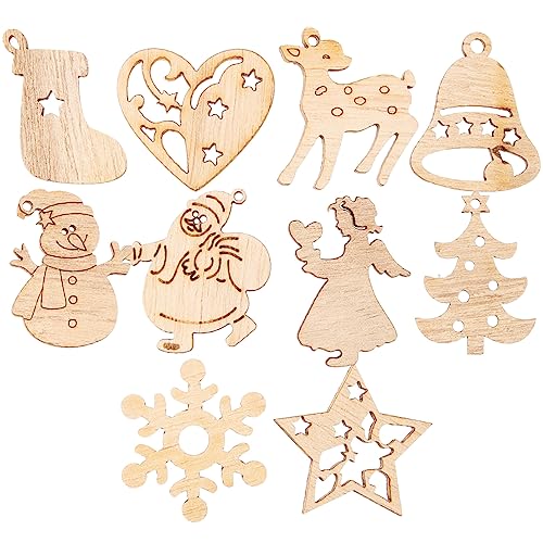 EXCEART Christmas Decorations 100 Pcs Christmas Wooden Ornaments Unfinished Wood Slices Christmas Tree Hanging Decor for DIY Crafts Christmas Holiday EXCEART