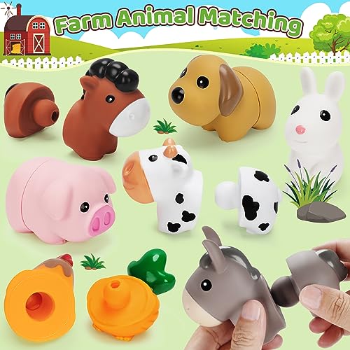 V-Opitos Learning Farm Animal Toys for Kids Age 1, 2, 3 Year Old, 10 Pack Farm Animal Matching Fine Motor Montessori Toys, Christmas, Birthday Gifts V-Opitos