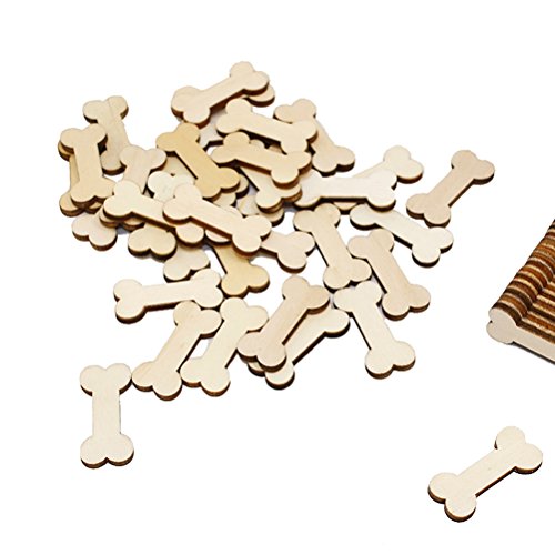 SUPVOX 50Pcs Unfinished Wood Cutouts Dog Bone Shape Natural Wood Pieces for Wood Embellishment DIY Craft SUPVOX
