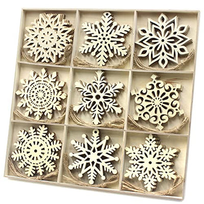 36pcs Large Christmas Wooden Snowflakes Hanging Ornaments DIY Craft Snowflake Wooden Ornaments Unfinished Wood Cutout Christmas Decorations Tree