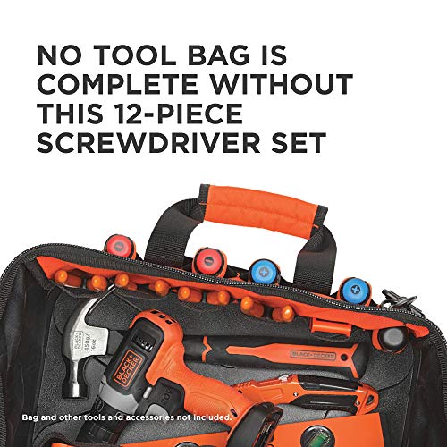 BLACK+DECKER Magnetic Screwdriver Set, Phillips, Flat Head, and Precision Screwdrivers, 12-Piece (BDHT65002) BLACK+DECKER