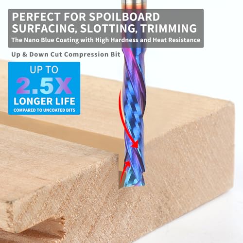 EANOSIC 5PCS Carbide Compression Router Bit Up&Down End Mills 1/8 inch Shank with 1/8 inch Cutter for CNC Mill Machine Wookwork 3D Profile Detail EANOSIC