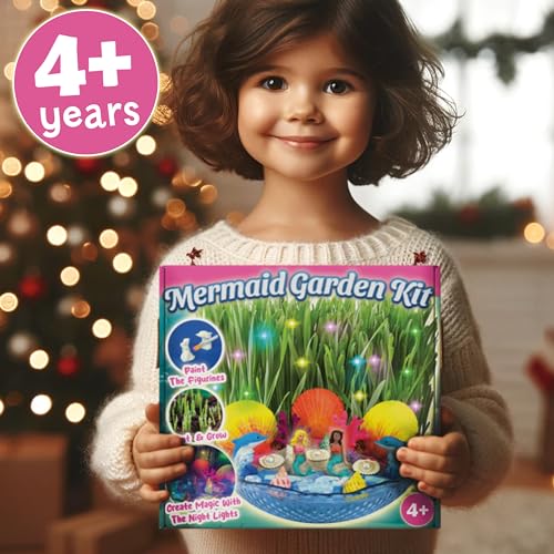 BLOONSY Mermaid Fairy Garden Kit for Kids | Light Up Mermaid Terrarium Kit | Mermaid Gifts Toys for Girls | Science STEM Arts and Crafts Activities BLOONSY