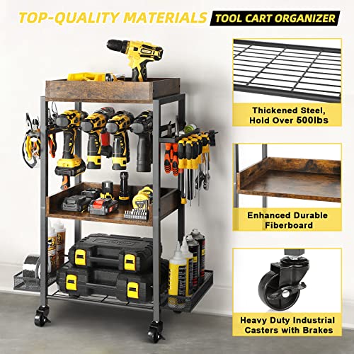 Power Tool Organizer Garage Storage Organization Shelving Tool Holder Drill Rack Shelf Rolling Cart Open Tool Chest Cabinet Box Organizer with Wheels Olakee