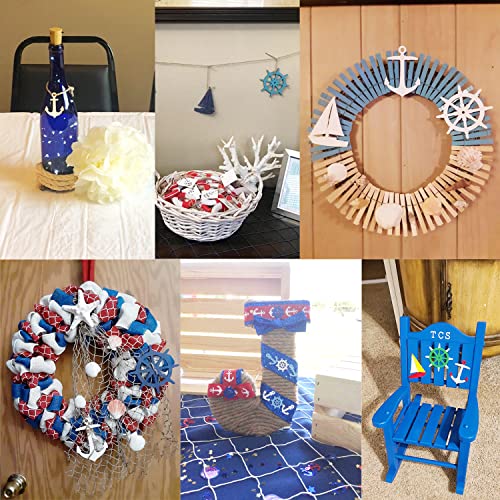 yueton 36PCS 3 Styles Nautical Themed Unfinished Wood Cutouts Wood Slices Wood Chips, Sailboat Rudder Anchor Wooden Cutouts, Wooden Hanging yueton