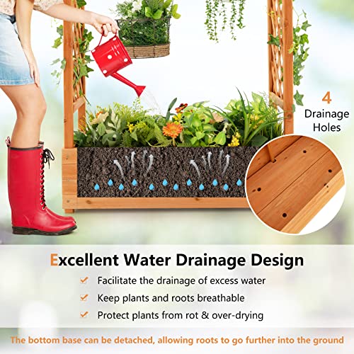 S AFSTAR Raised Garden Bed with Arch Trellis, Wood Planter Box with Hanging Roof, Side Trellis, 4 Drainage Holes, Above Ground Elevated Garden Bed S AFSTAR