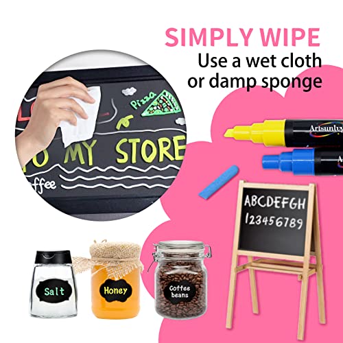 Artsunlvy 8 Colors Chalk Markers,Erasable, Non-Toxic, Water-Based, Reversible Tips, Chalkboard Markers for Kids,Adults,Signs, Windows, Blackboard,Dry Artsunlvy