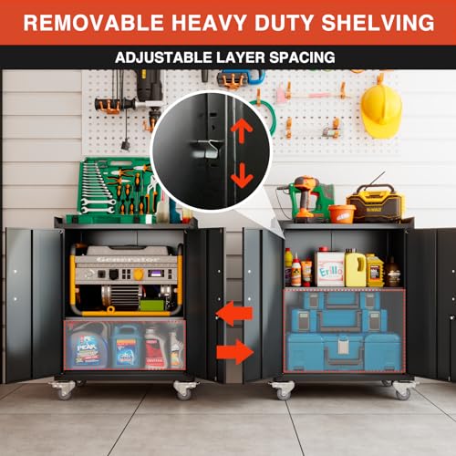 SFTORMAS 35" H Metal Storage Cabinet, with Wheels Garage Storage Cabinet, Storage Cabinet with Doors and Locks,for Home Garage Office Storage Room of SFTORMAS