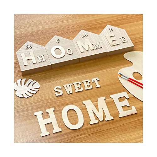 6 Inch 4 Pieces Unfinished Wooden House Shaped Blocks for Crafts Blank Wood House Freestanding Mother's Day Memorial Sign,1 Inch Thick MDF Cregugua