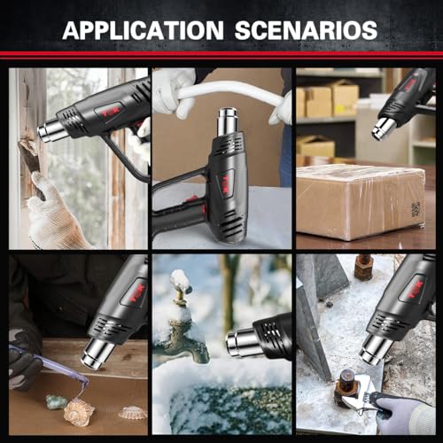 Heat Gun, TGK® 1800W Heavy Duty Hot Air Gun Kit 122℉~1202℉ Dual Temperature Settings with 6 Attachments Overload Protection for Crafts, Shrink TGK