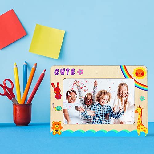 Whaline 16Pcs Picture Frame Painting Craft Kit with Painting Pens Diamond Stickers Pom Poms Frame Display Wooden DIY Photo Frames for Wall Tabletop Whaline
