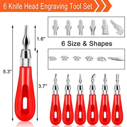 Hakkin 26Pcs Rubber Stamp Making Kit, Block Printing Starter Tool Kit, Linoleum Cutter with 6 Type Blades, Rubber Carving Block, Tracing Paper, Hakkin