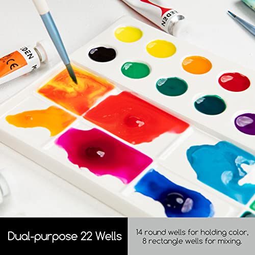 MEEDEN 22-Well Ceramic Watercolor Palette, Rectangle Porcelain Artist Paint Palette, 7.6'' × 5.5'' Ceramic Mixing Tray for Gouache, Watercolor, MEEDEN
