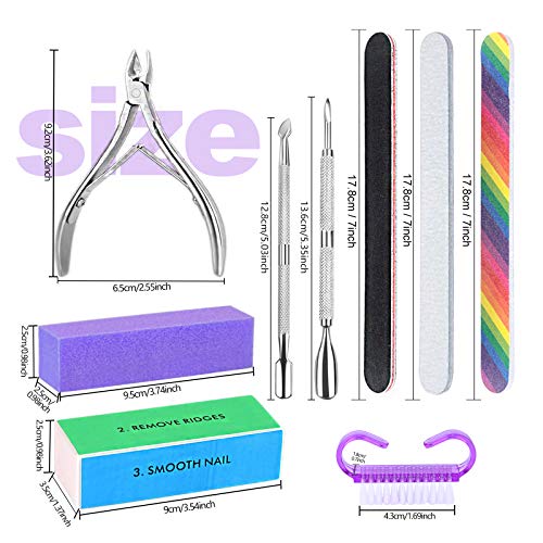Manicure Nail File Kit-3Pcs Double Sided Nail File, Rectangular Nail Buffer, 4 Step Buffing Block, 3Pcs Cuticle Clipper & Pusher, and Nail Brush, HNYYZL