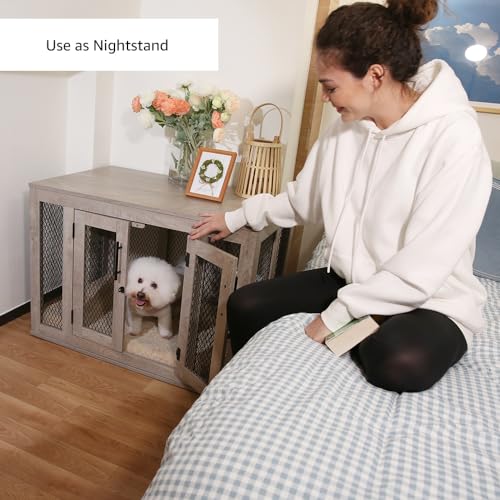 unipaws Dog Crate Furniture, Dog Kennel with Dog Bed and Removable Tray, Dog Cage for Medium Dogs from 25 to 39 pounds Dogs, 26 Inch Height Indoor unipaws