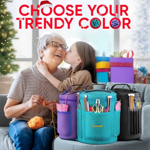CRAFTISS Knitting Bag Yarn Storage - Christmas Gift - Best Durable Canvas Yarn Bag - Yarn Organizer Crochet Bag with Knitting Accessories Case CRAFTISS