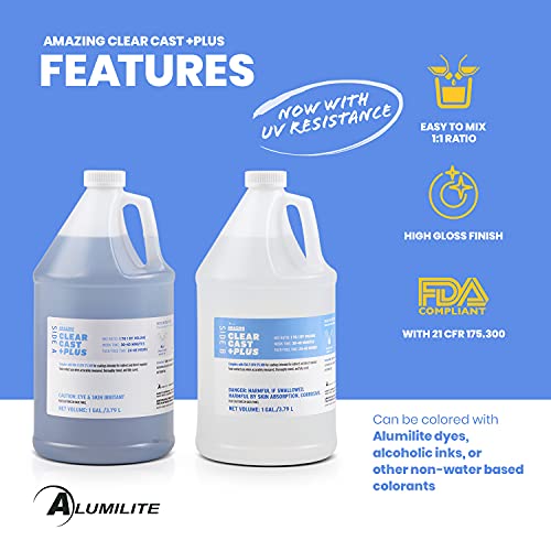 Alumilite Amazing Clear Cast Plus [1 gal A + 1 gal B(2 gallons) 2 Part Kit) UV Resistant Plastic Coating & Casting Epoxy Resin for Countertop, Cups, Alumilite
